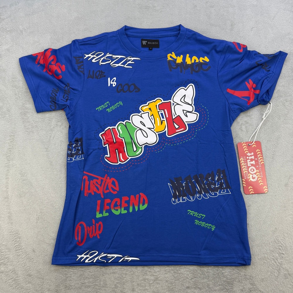 Waimea Graphic Tee Mens Small Blue Hustle Legend Drip‎ Graffiti Streetwear New